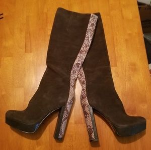 Calvin Klein brown suede boots with snakeskin